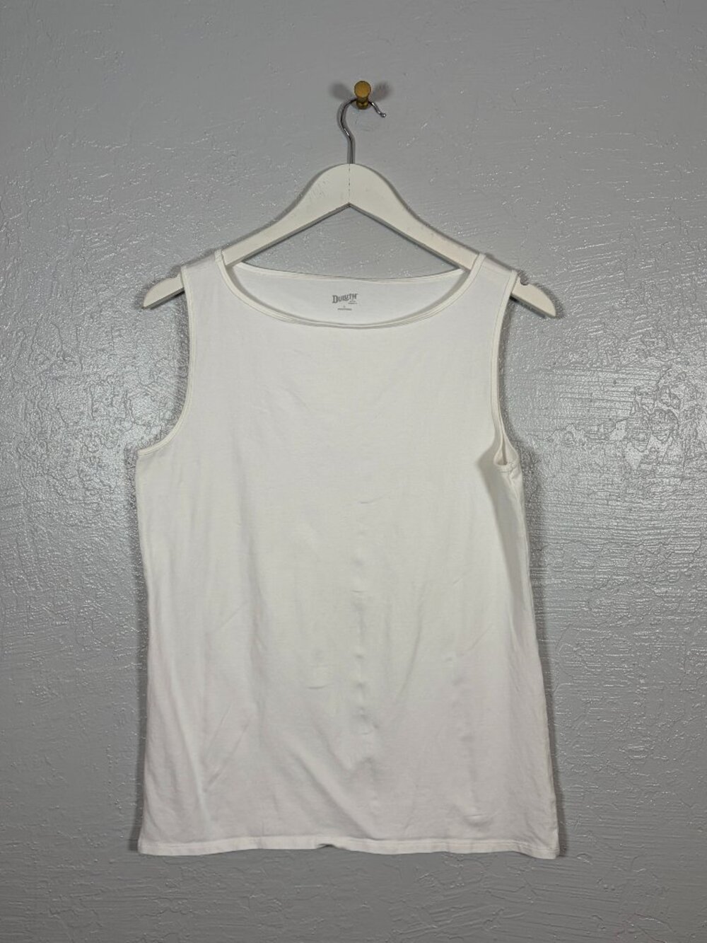 Duluth Trading Women L White No Yank Boatneck Tank Top Cotton Stretch